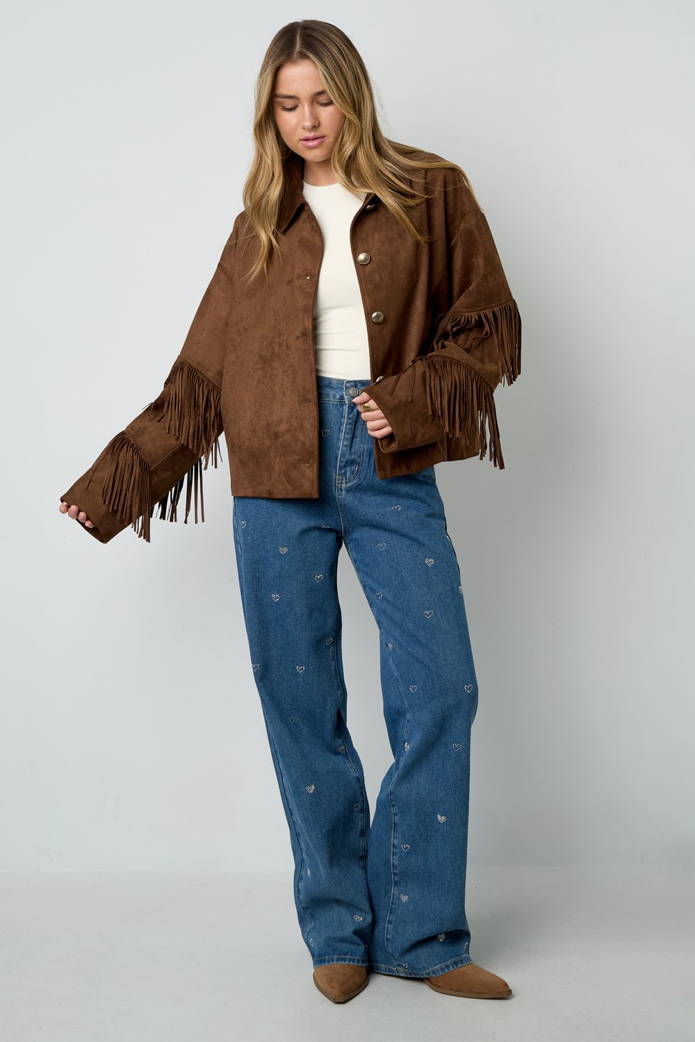 Suede-look jacket with fringes h5Picture10
